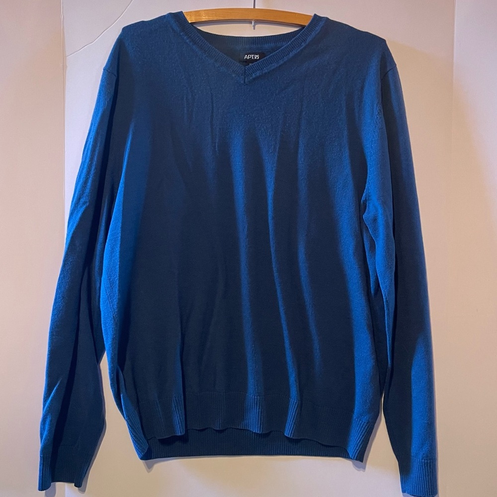 Apt 9 50% Merino Wool Sweater Blue Soft Touch V Neck XL